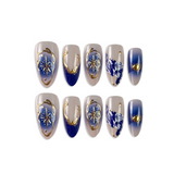 Deep blue and shiny gold stylish Press-On Nails
