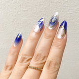 Deep blue and shiny gold stylish Press-On Nails