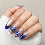 Deep blue and shiny gold stylish Press-On Nails