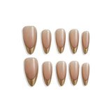 LUMIDI Gold French Tip Nails - Nude Pink Base - Medium Almond