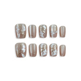 Set of nail art designs on beige background
