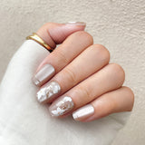 Blush Pink with Gold Branches White Flowers Press-On Nails