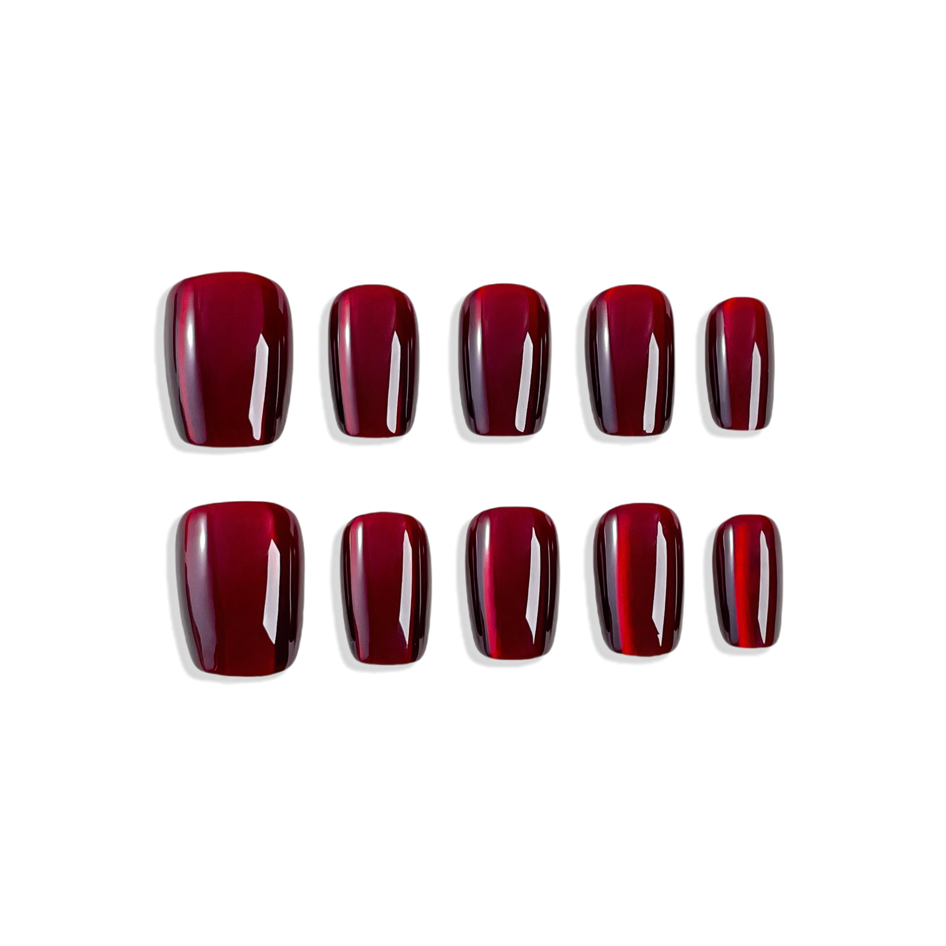 LUMIDI Tropical Breeze Burgundy Cat Eye Nails - Medium Coffin Shape