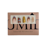 Marbled Brown-And-Blue Patches And Metallic Gold Waves Press-On Nails