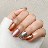 Warm brown and sleek metallic silver Press-On Nails