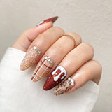 Glittery Red With White Drips And Gingerbread Men Press-On Nails