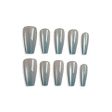 LUMIDI Blue-White Gradient Cat Eye Nails - Medium Coffin - Ocean Holographic