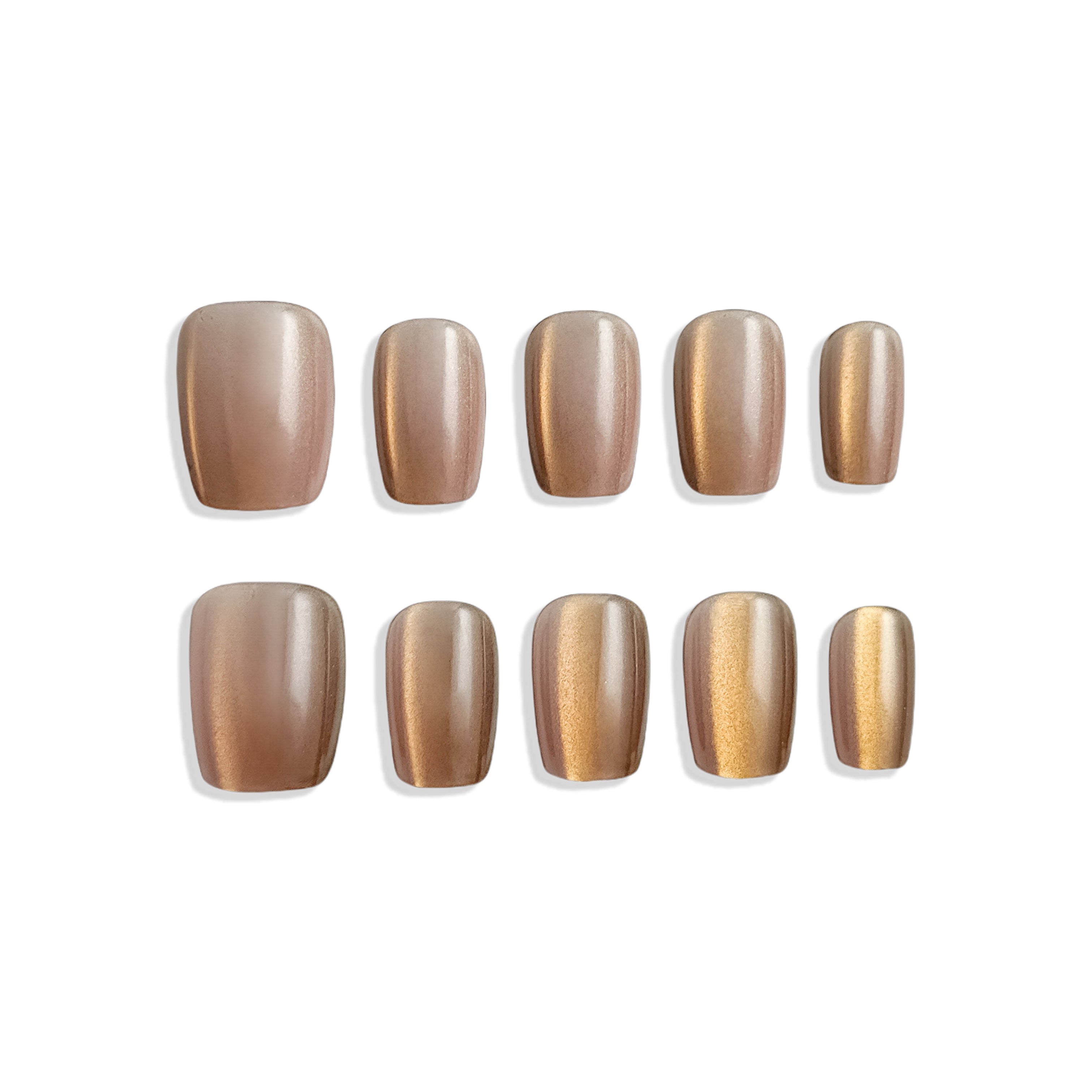 LUMIDI Champagne Gold Cat Eye Nails - Short Coffin - Metallic Finish