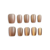 LUMIDI Champagne Gold Cat Eye Nails - Short Coffin - Metallic Finish
