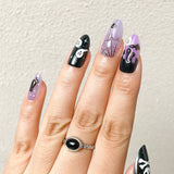 Black and Purple skulls , ghosts, and black cat Press-On Nails