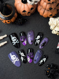 Black and Purple skulls , ghosts, and black cat Press-On Nails