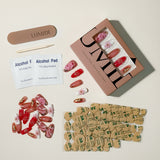 Pink 3D Flowers, Marbled Patterns With Gold Foil Accents Press-On Nails