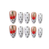 White and Black Polka Dots With 3D Cherry Motif French Tip Press-On Nails