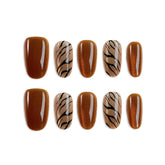 Copper-Brown Cat Rye and Zebra-Stripe Patterns Press-On Nails