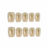 Champagne Cat-Eye Gold Cross Square Press-On Nails