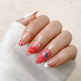 Hand-Drawn Doodles, Red Hearts and Cherry Graphic French Tip Press-On Nails