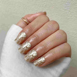 Champagne Cat-Eye Gold Cross Square Press-On Nails