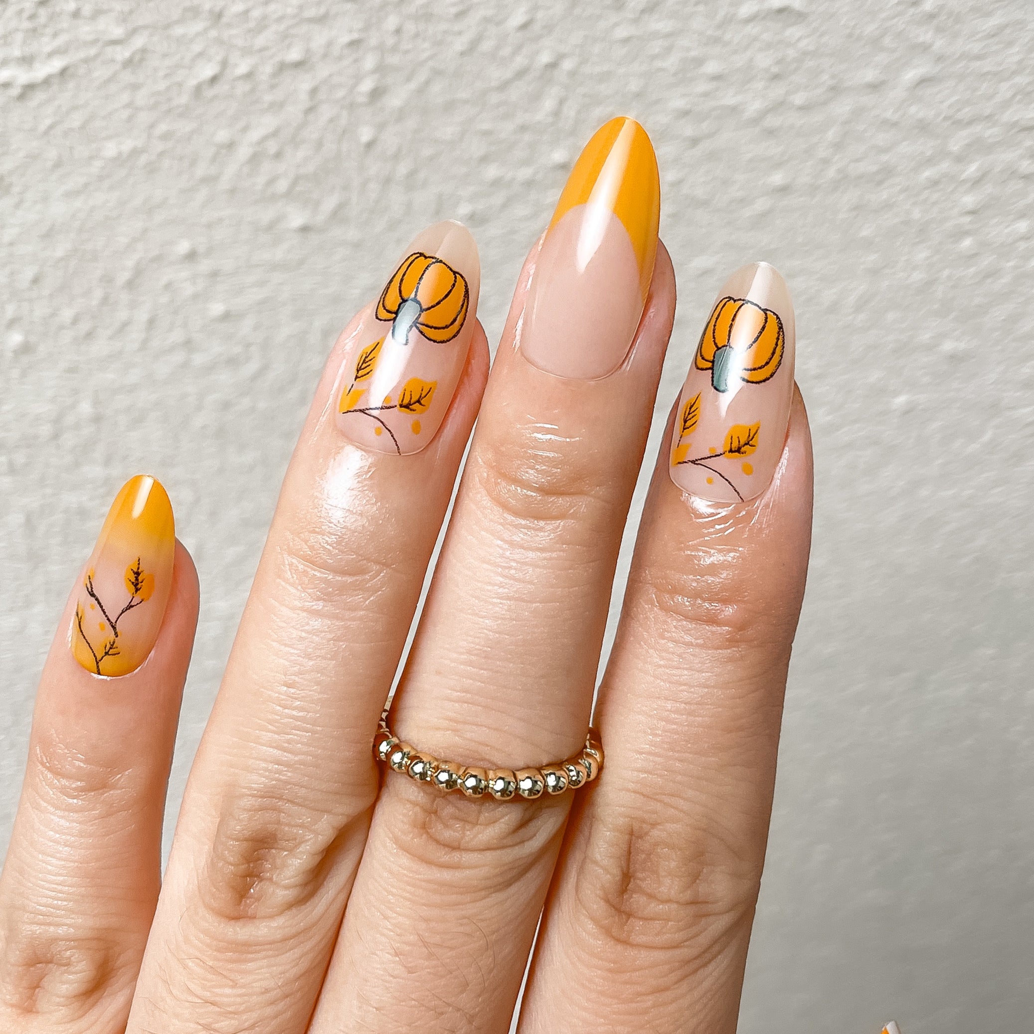 Orange pumpkins and autumn leaves Press-On Nails