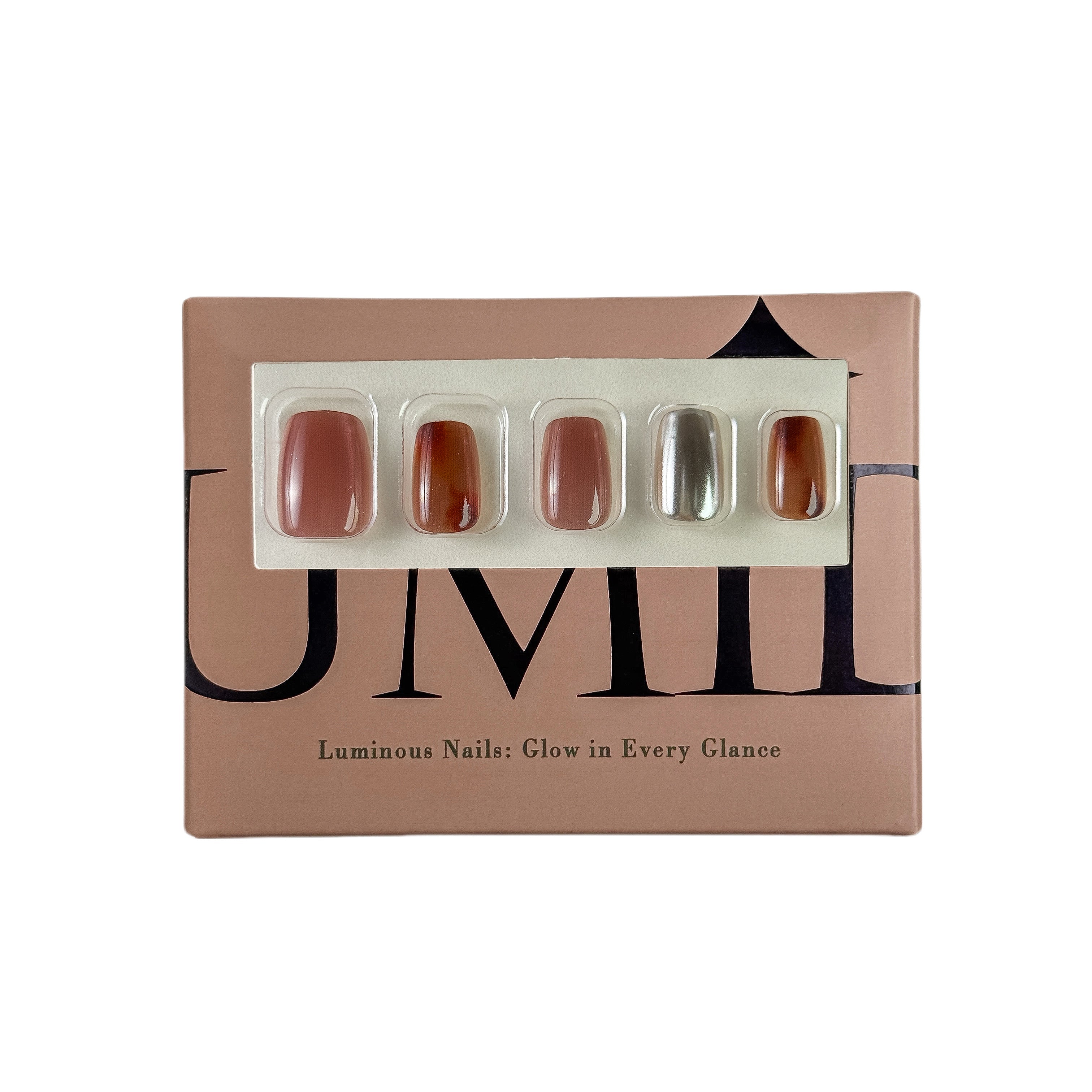 Warm brown and sleek metallic silver Press-On Nails
