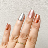 Warm brown and sleek metallic silver Press-On Nails