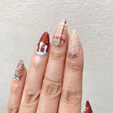 Glittery Red With White Drips And Gingerbread Men Press-On Nails