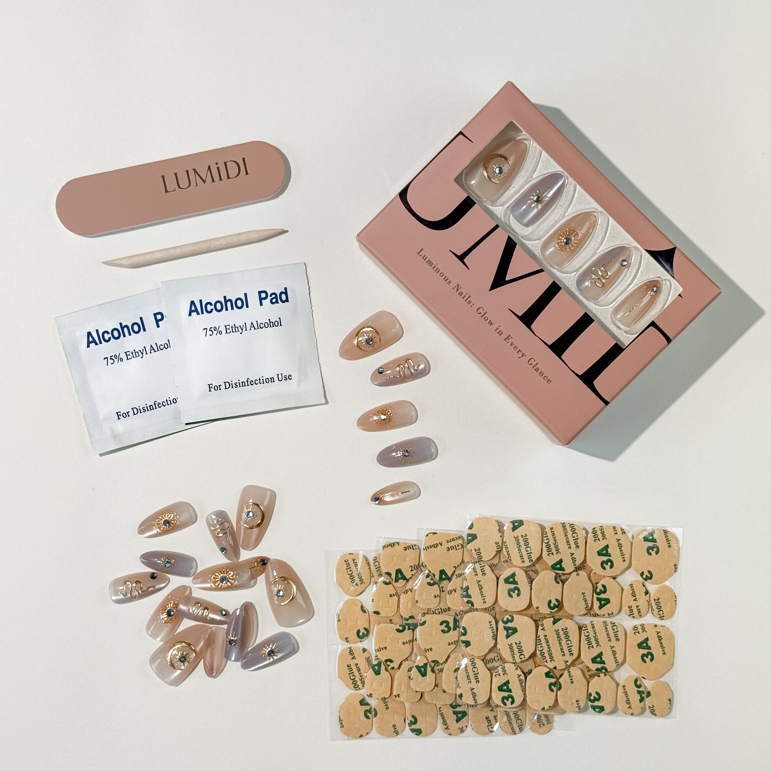 Two-tone palette with sun and moon patterns Press-On Nails