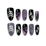 Black and Purple skulls , ghosts, and black cat Press-On Nails