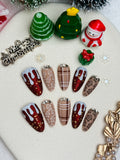 Glittery Red With White Drips And Gingerbread Men Press-On Nails