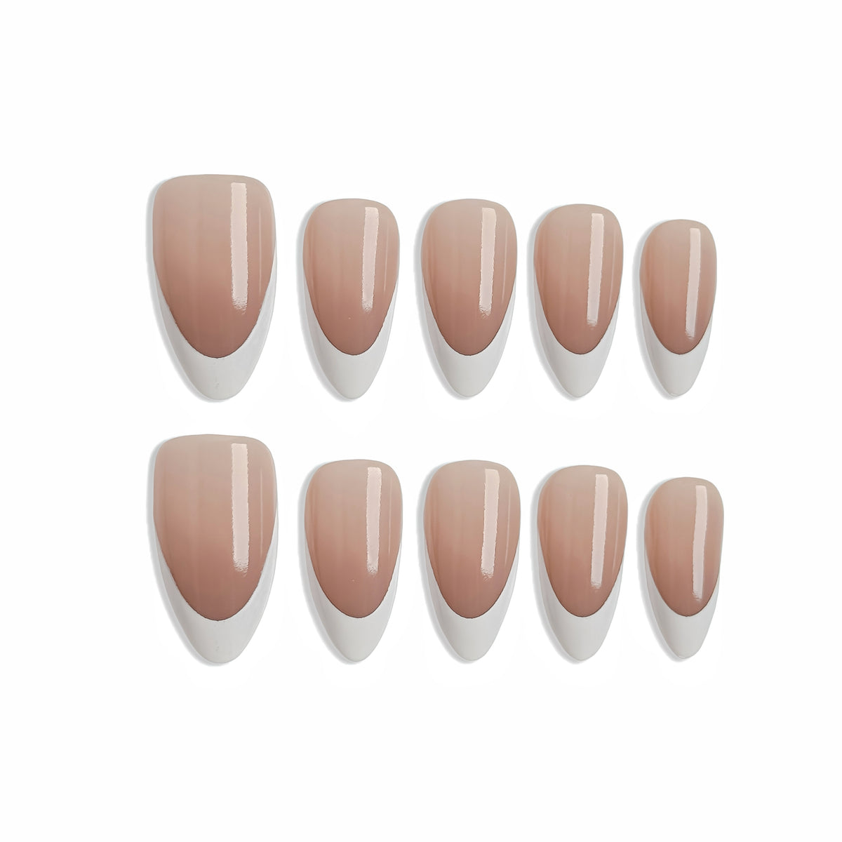 LUMIDI White French Tip Nails - Nude Pink Base - Medium Almond