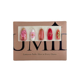 Pink 3D Flowers, Marbled Patterns With Gold Foil Accents Press-On Nails