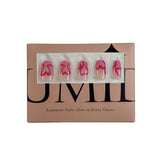 Hot-Pink Heart Outlines and Fluid Art Line French Tip Press-On Nails