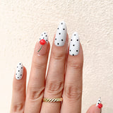 White and Black Polka Dots With 3D Cherry Motif French Tip Press-On Nails
