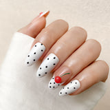 White and Black Polka Dots With 3D Cherry Motif French Tip Press-On Nails