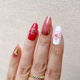 Pink 3D Flowers, Marbled Patterns With Gold Foil Accents Press-On Nails