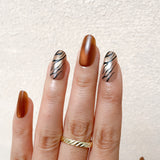 Copper-Brown Cat Rye and Zebra-Stripe Patterns Press-On Nails