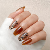 Copper-Brown Cat Rye and Zebra-Stripe Patterns Press-On Nails