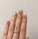 Champagne Cat-Eye Gold Cross Square Press-On Nails