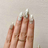 White Floral Motifs Intertwined With Metallic Gold Leaf And Pearls Press-On Nails